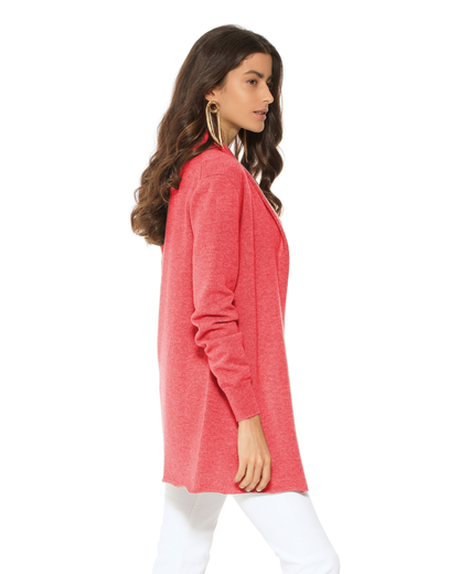 Women's Pure Cashmere Long Open Front Cardigan Coral Red