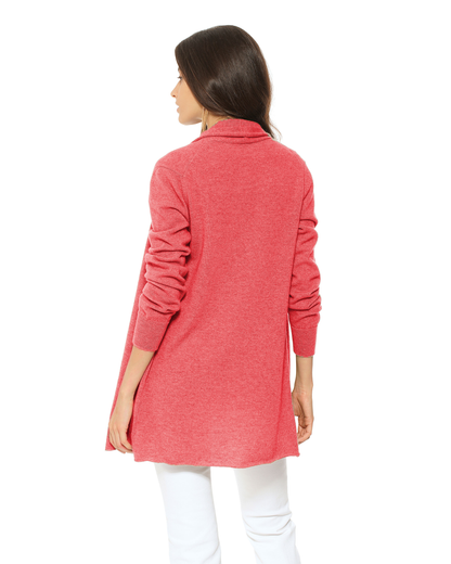 Women's Pure Cashmere Long Open Front Cardigan Coral Red