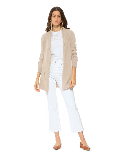 Women's Pure Cashmere Long Open Front Cardigan Beige