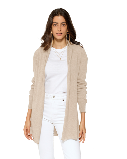 Women's Pure Cashmere Long Open Front Cardigan Beige
