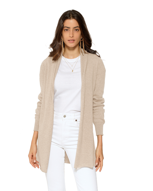 Women's Pure Cashmere Long Open Front Cardigan Beige