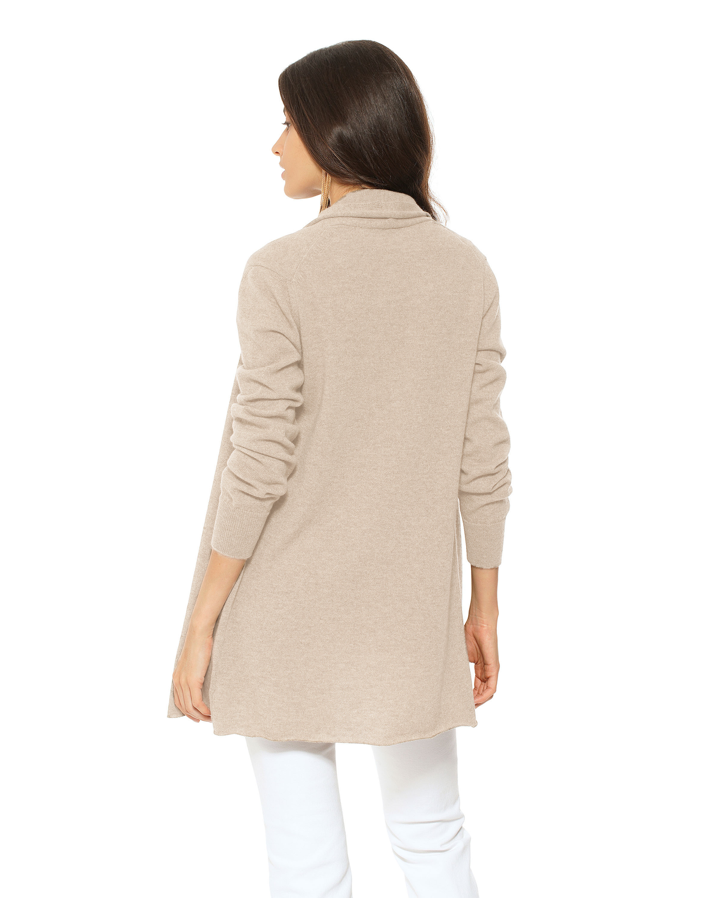 Women's Pure Cashmere Long Open Front Cardigan Beige