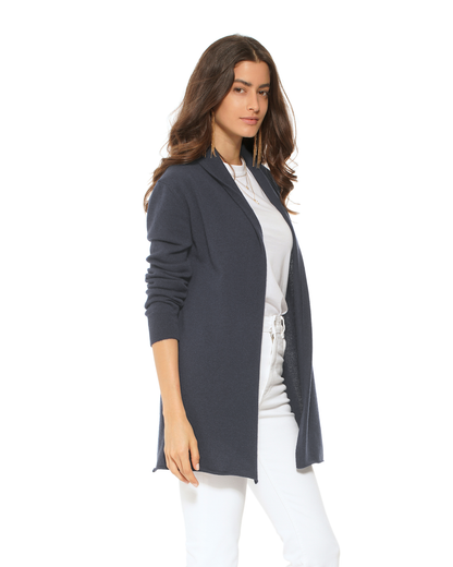 Women's Pure Cashmere Long Open Front Cardigan Charcoal
