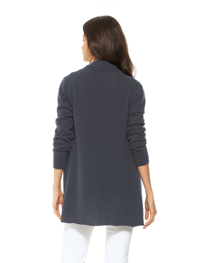 Women's Pure Cashmere Long Open Front Cardigan Charcoal