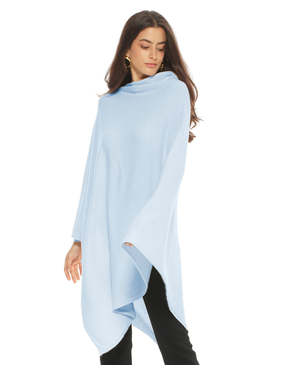 Women's Pure Cashmere Long Poncho Baby Blue
