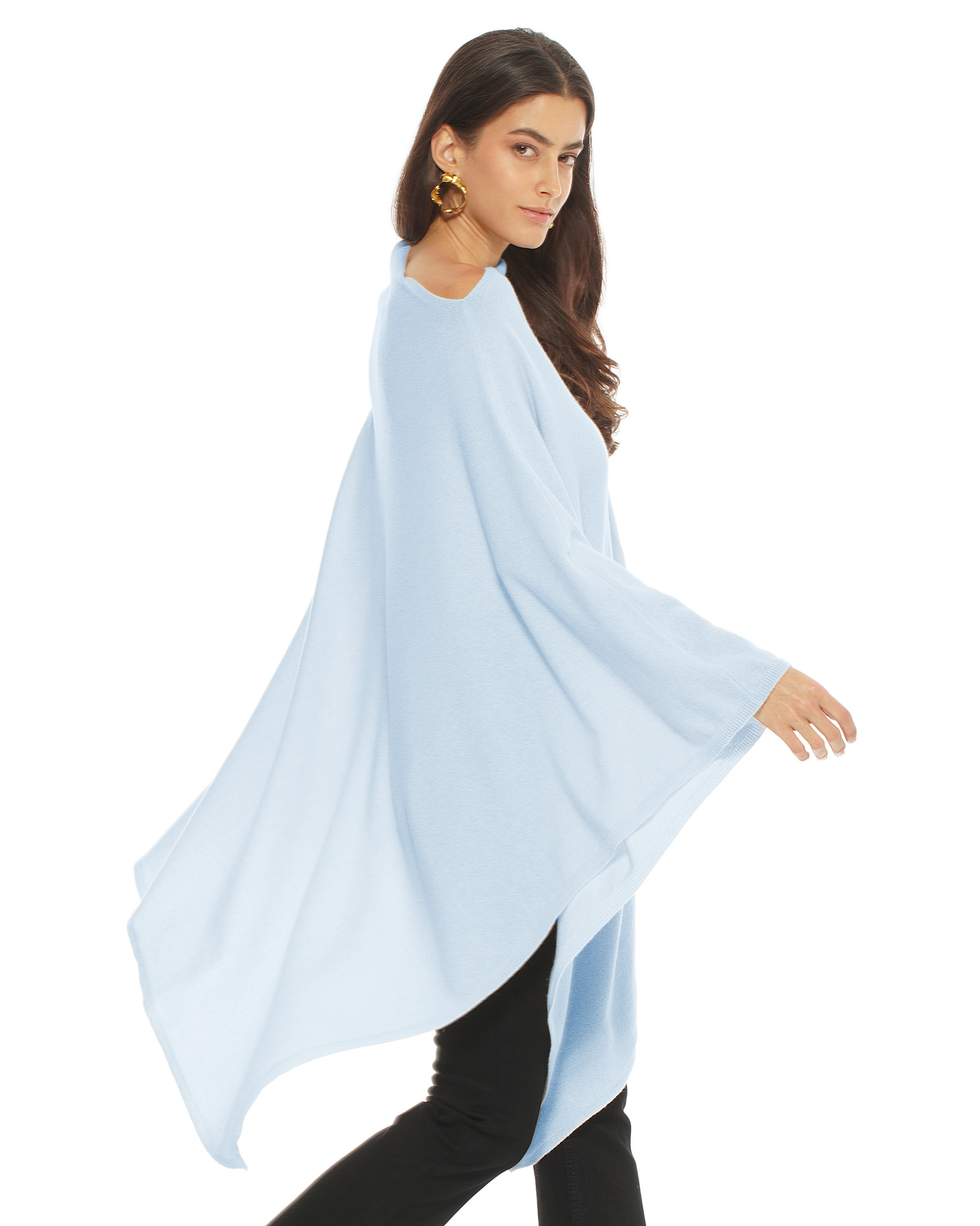 Women's Pure Cashmere Long Poncho Baby Blue