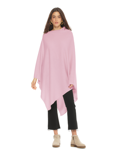 Women's Pure Cashmere Long Poncho Baby Pink