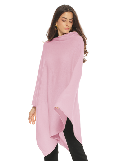 Women's Pure Cashmere Long Poncho Baby Pink