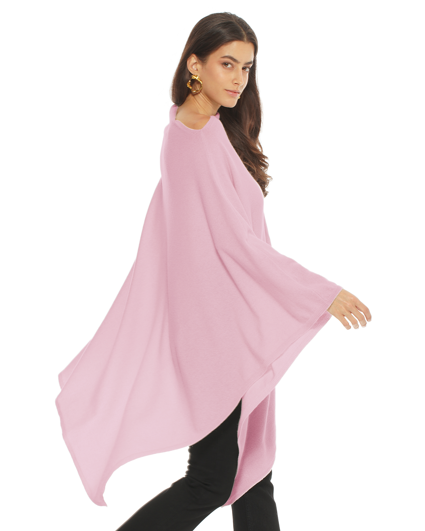 Women's Pure Cashmere Long Poncho Baby Pink