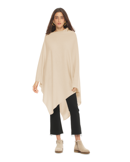 Women's Pure Cashmere Long Poncho Beige