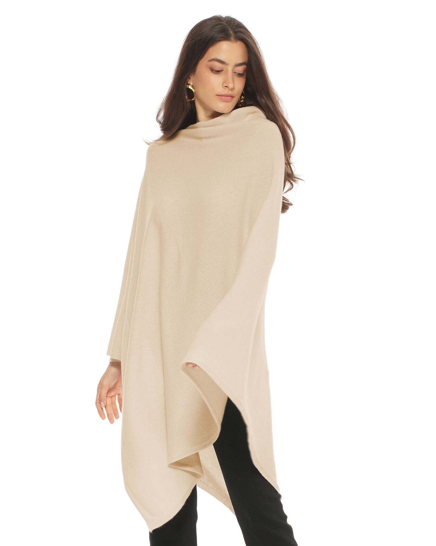 Women's Pure Cashmere Long Poncho Beige