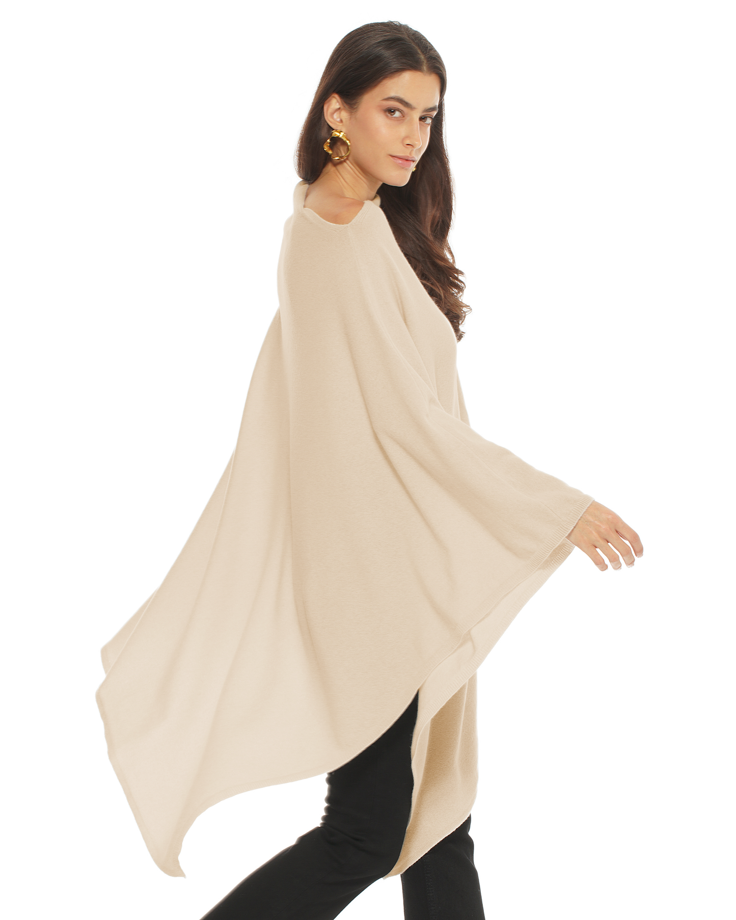 Women's Pure Cashmere Long Poncho Beige