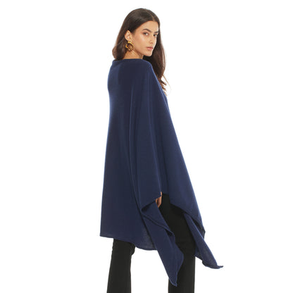 Women's Pure Cashmere Long Poncho Blue