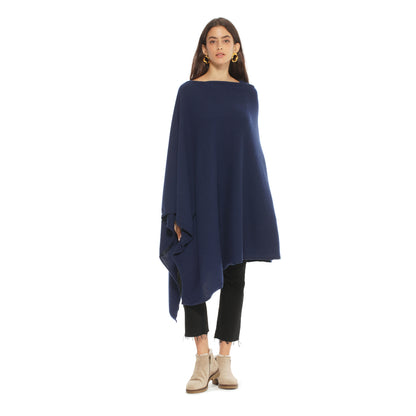 Women's Pure Cashmere Long Poncho Blue