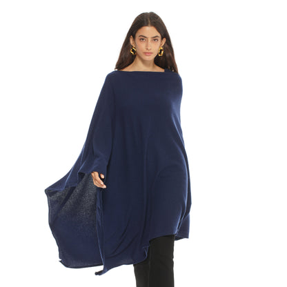 Women's Pure Cashmere Long Poncho Blue