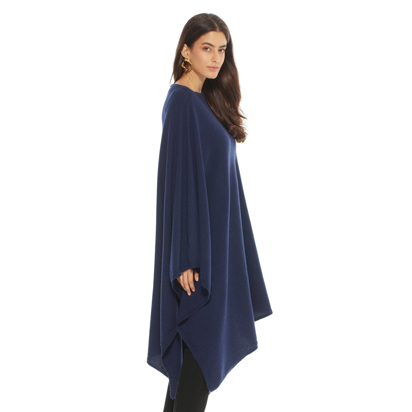 Women's Pure Cashmere Long Poncho Blue