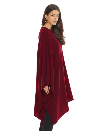 Women's Pure Cashmere Long Poncho Bordeaux