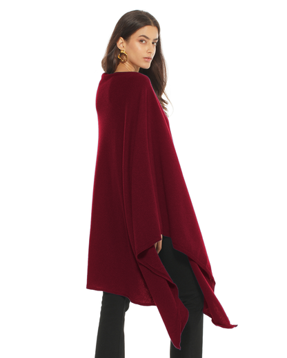 Women's Pure Cashmere Long Poncho Bordeaux
