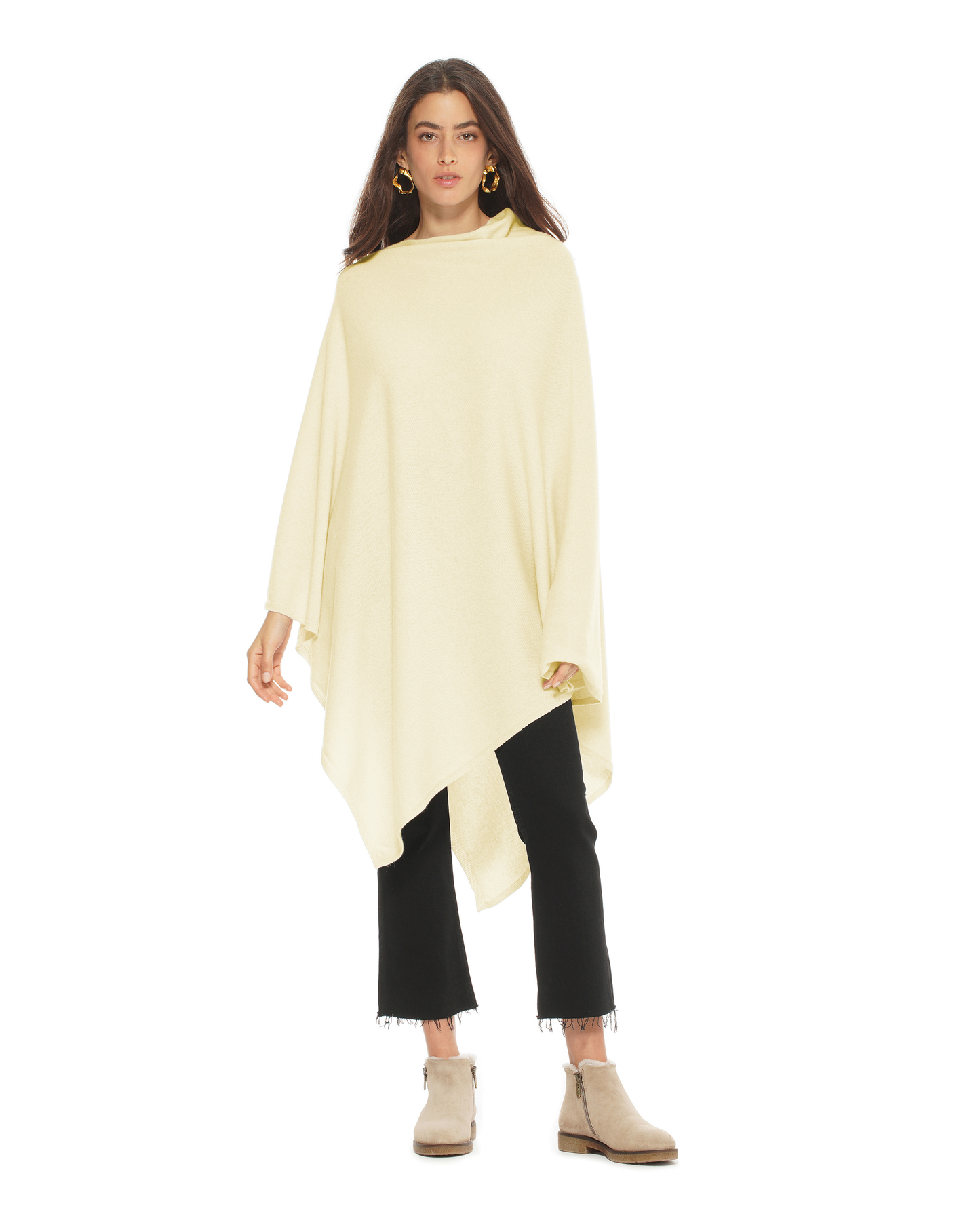 Women's Pure Cashmere Long Poncho Butter Yellow
