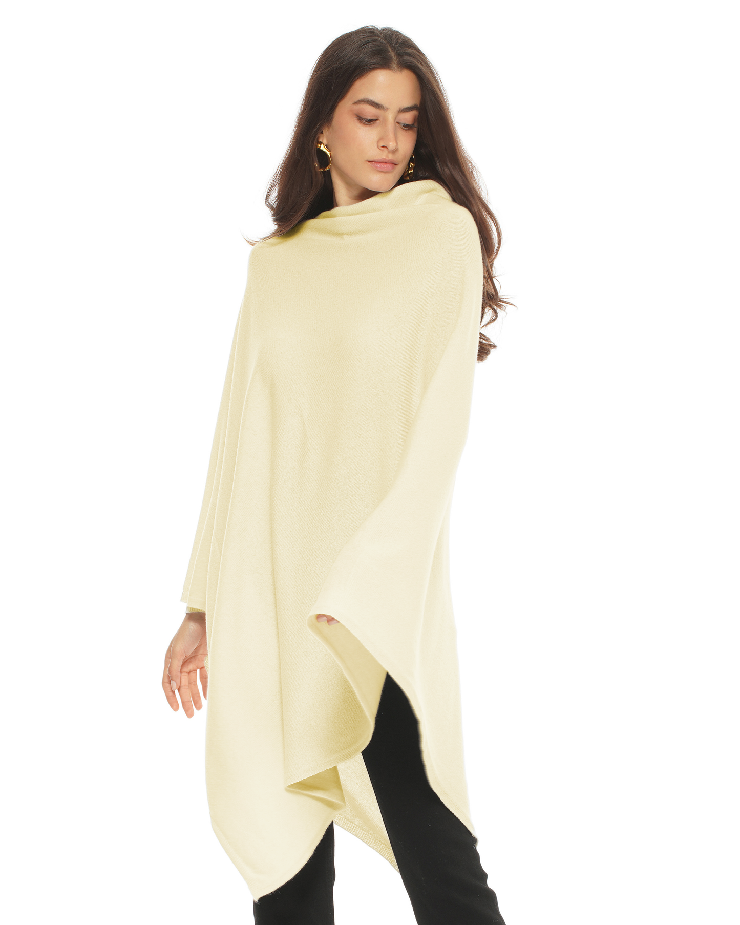 Women's Pure Cashmere Long Poncho Butter Yellow