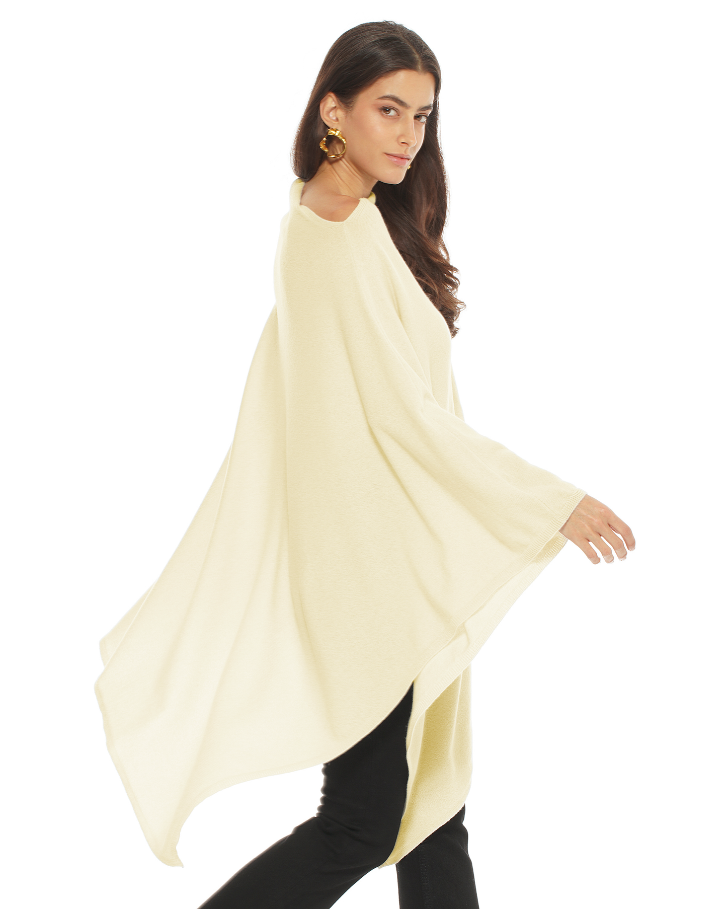 Women's Pure Cashmere Long Poncho Butter Yellow