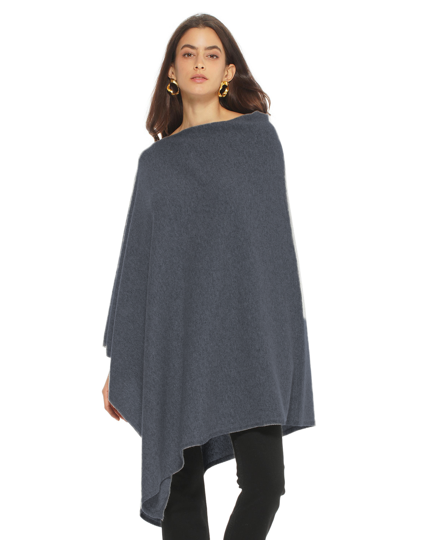 Women's Pure Cashmere Long Poncho Charcoal