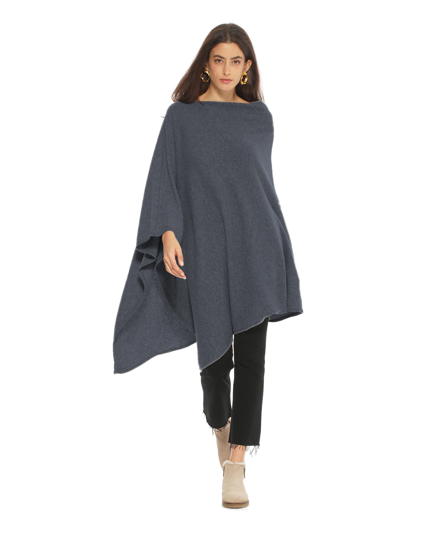 Women's Pure Cashmere Long Poncho Charcoal