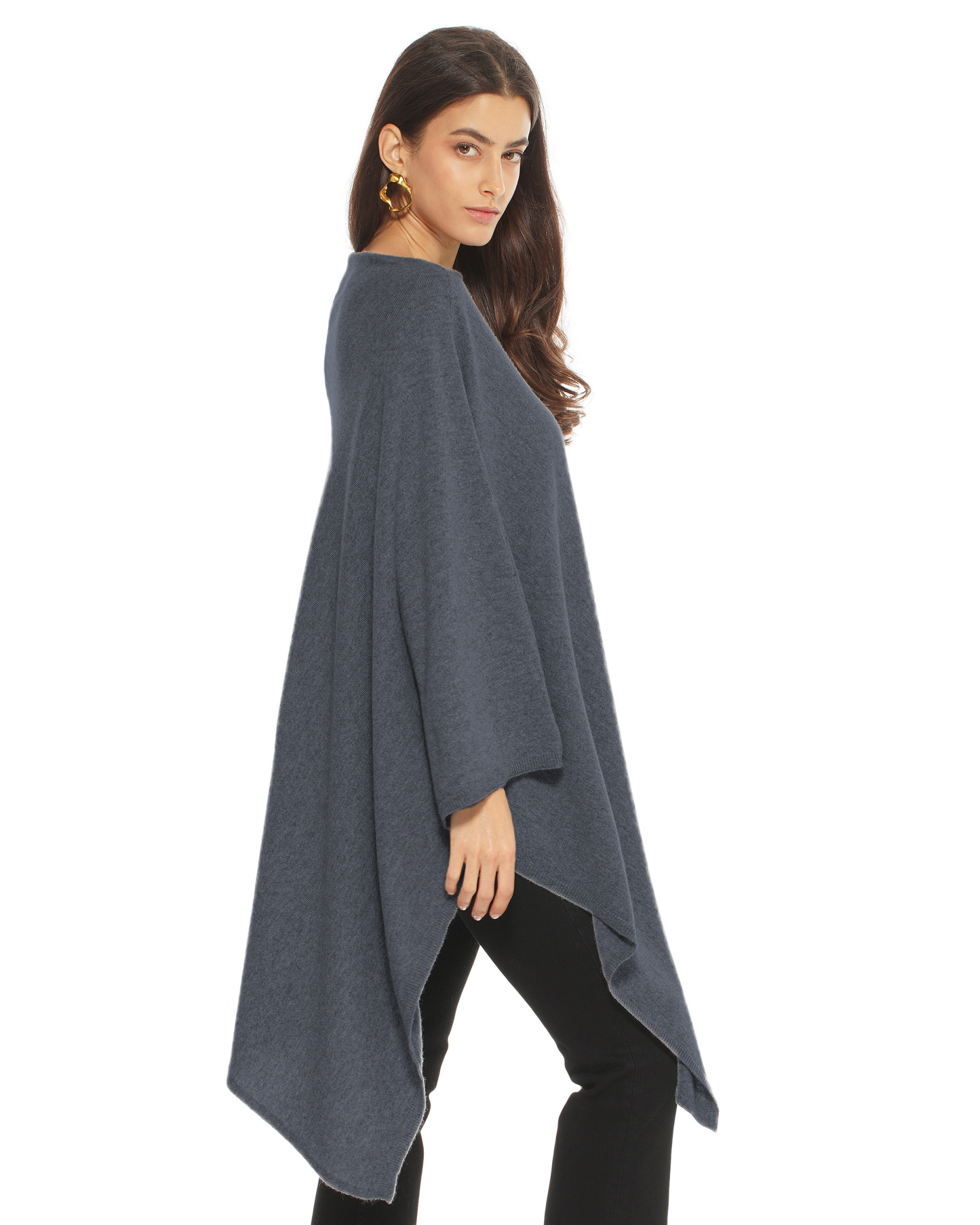 Women's Pure Cashmere Long Poncho Charcoal