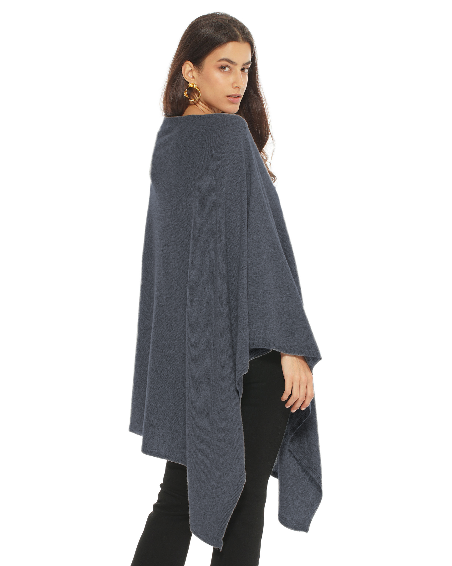 Women's Pure Cashmere Long Poncho Charcoal