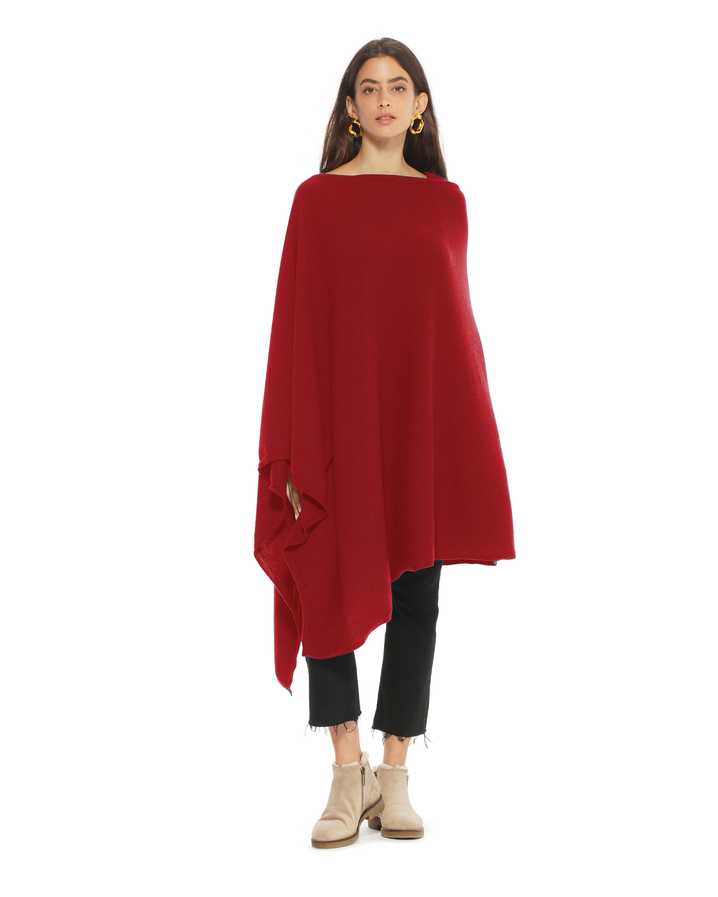 Women's Pure Cashmere Long Poncho Chianti
