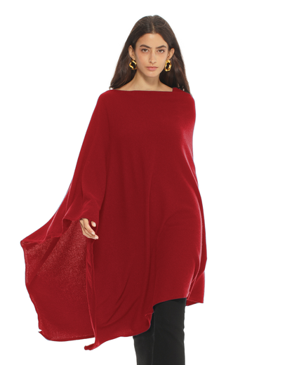 Women's Pure Cashmere Long Poncho Chianti