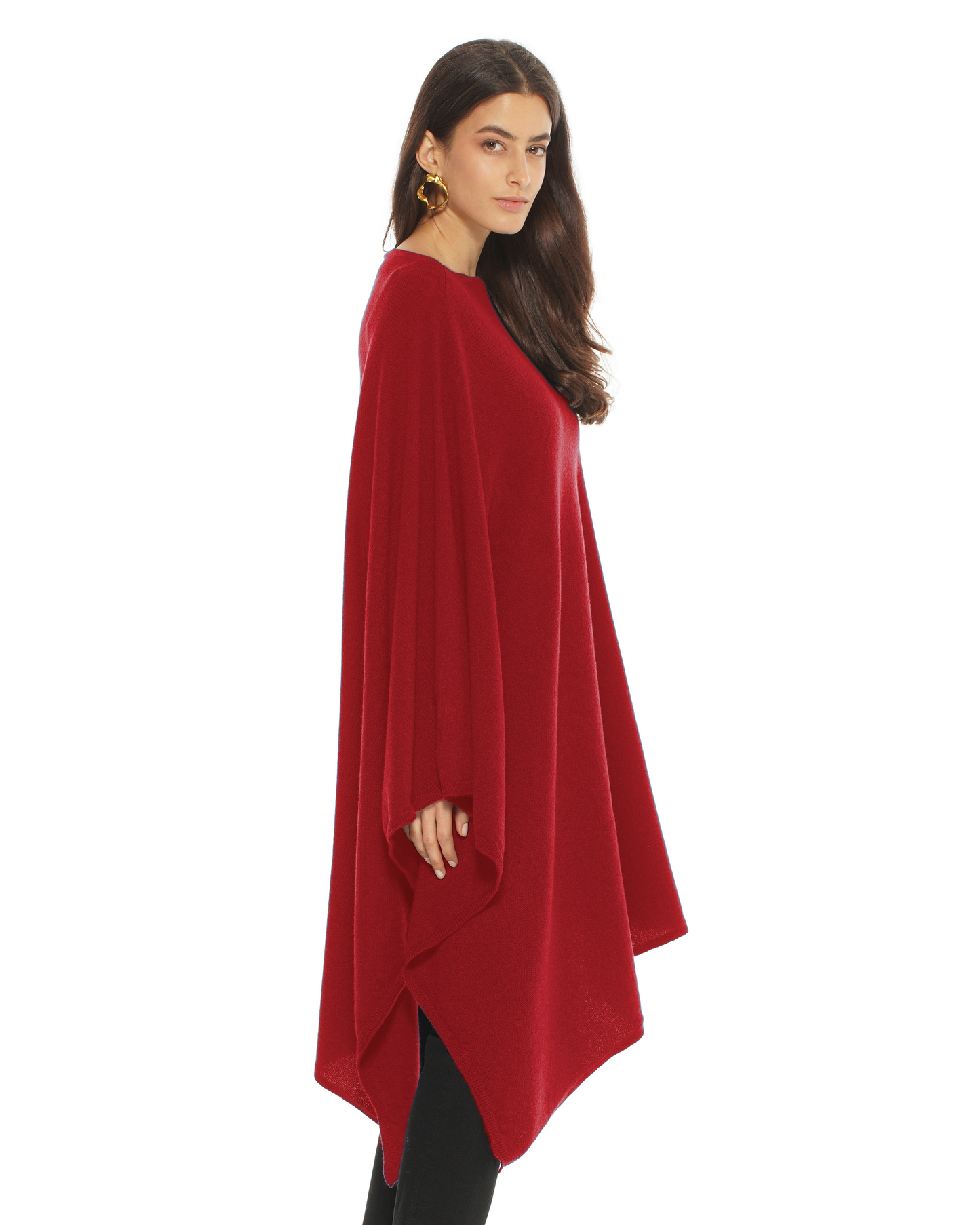 Women's Pure Cashmere Long Poncho Chianti