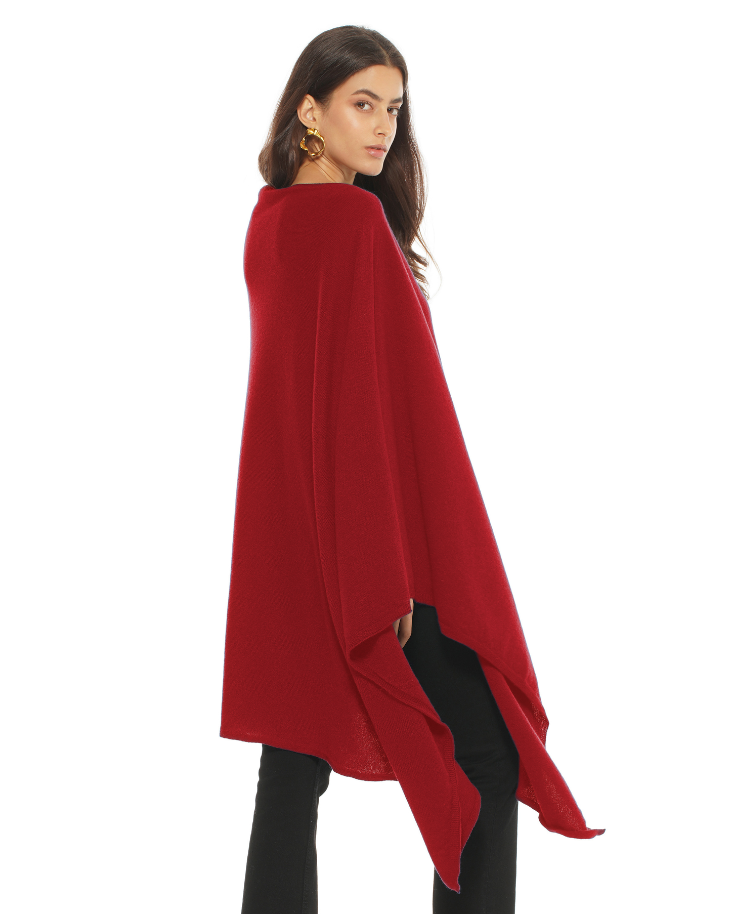 Women's Pure Cashmere Long Poncho Chianti