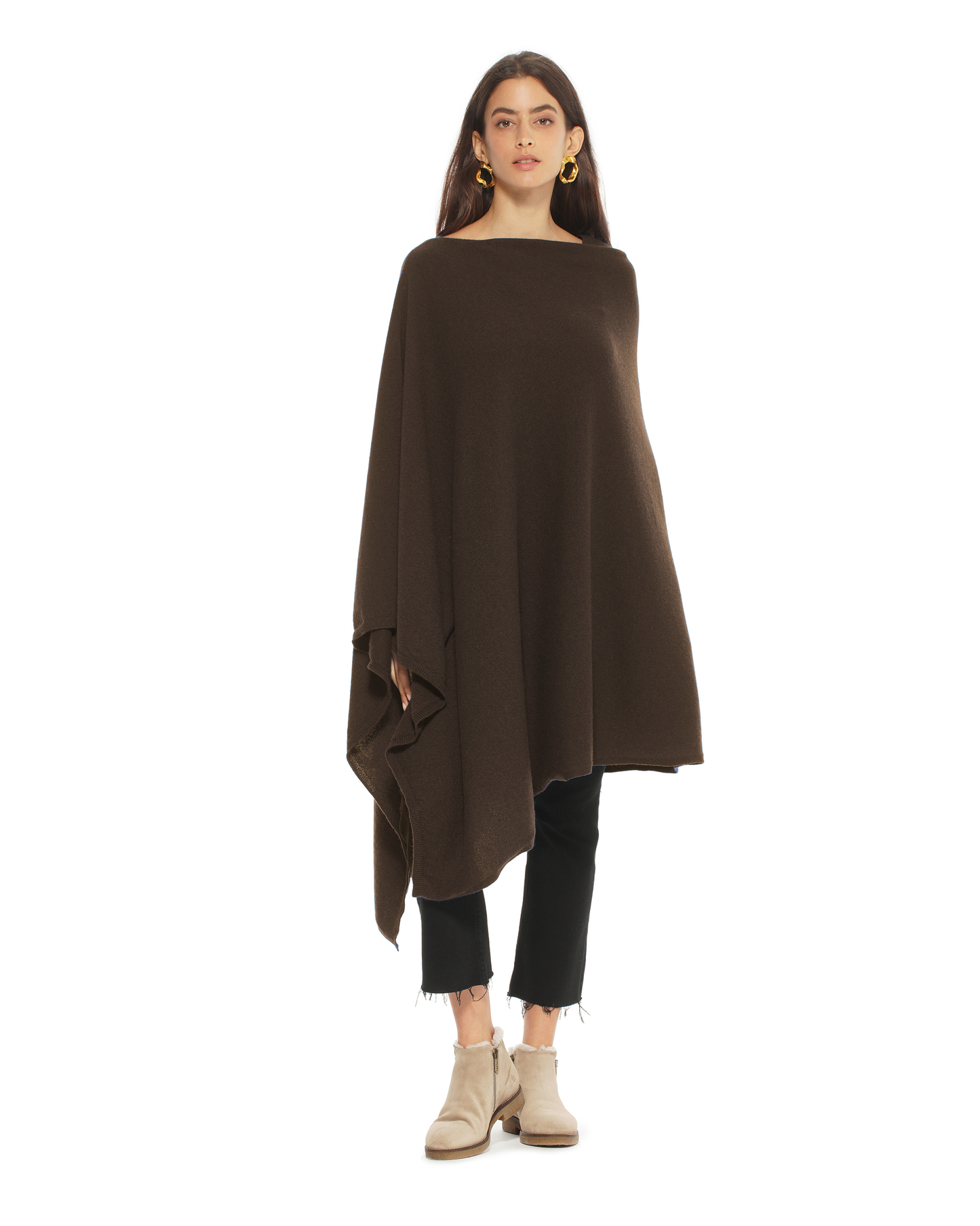 Women's Pure Cashmere Long Poncho Coffee