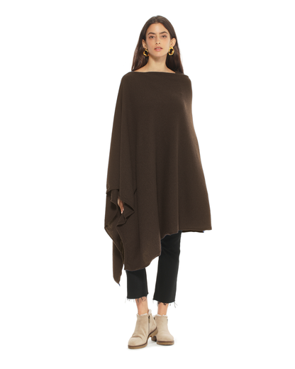 Women's Pure Cashmere Long Poncho Coffee