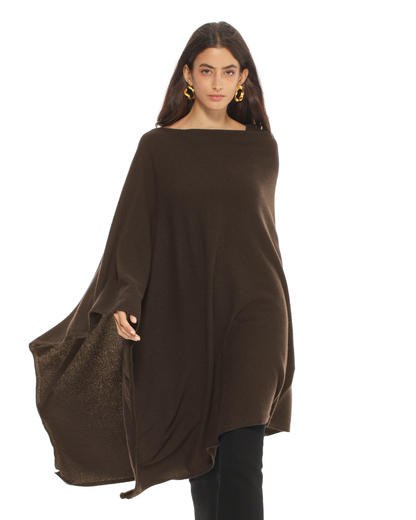 Women's Pure Cashmere Long Poncho Coffee