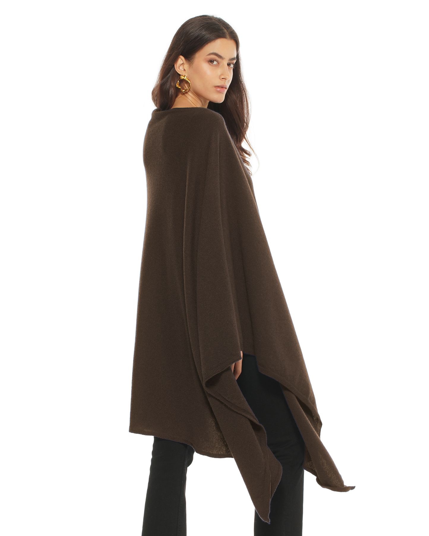 Women's Pure Cashmere Long Poncho Coffee