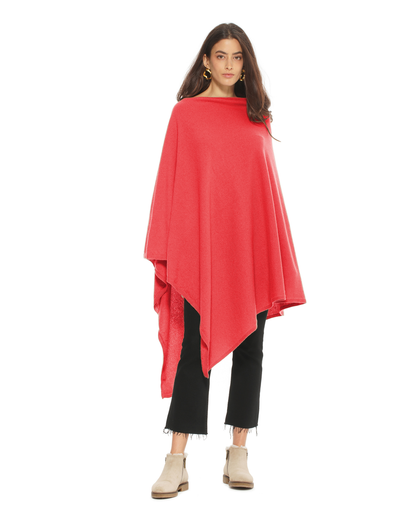 Women's Pure Cashmere Long Poncho Coral Red