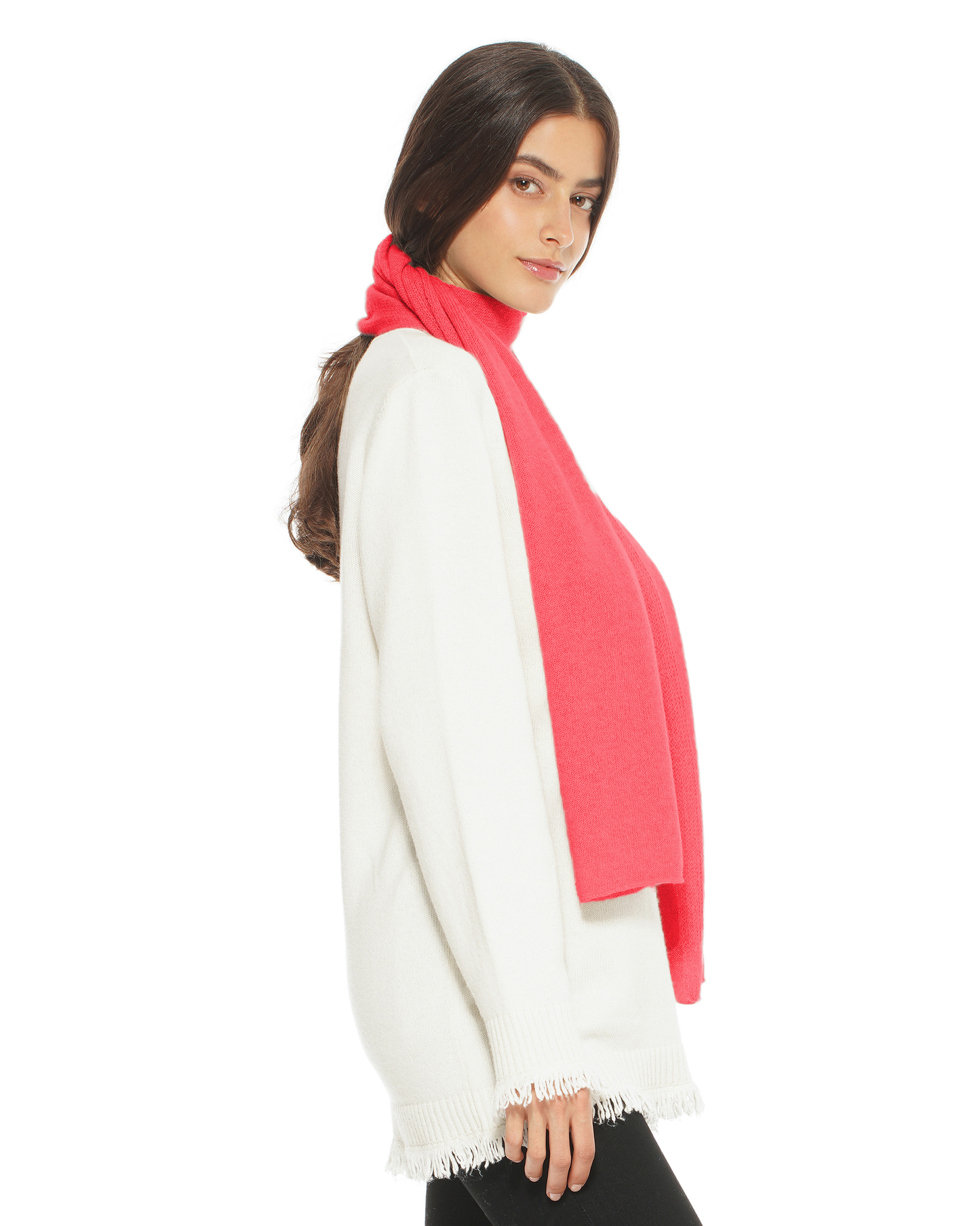 Women's Essential Pure Cashmere Maxi Wide Scarf Coral Red