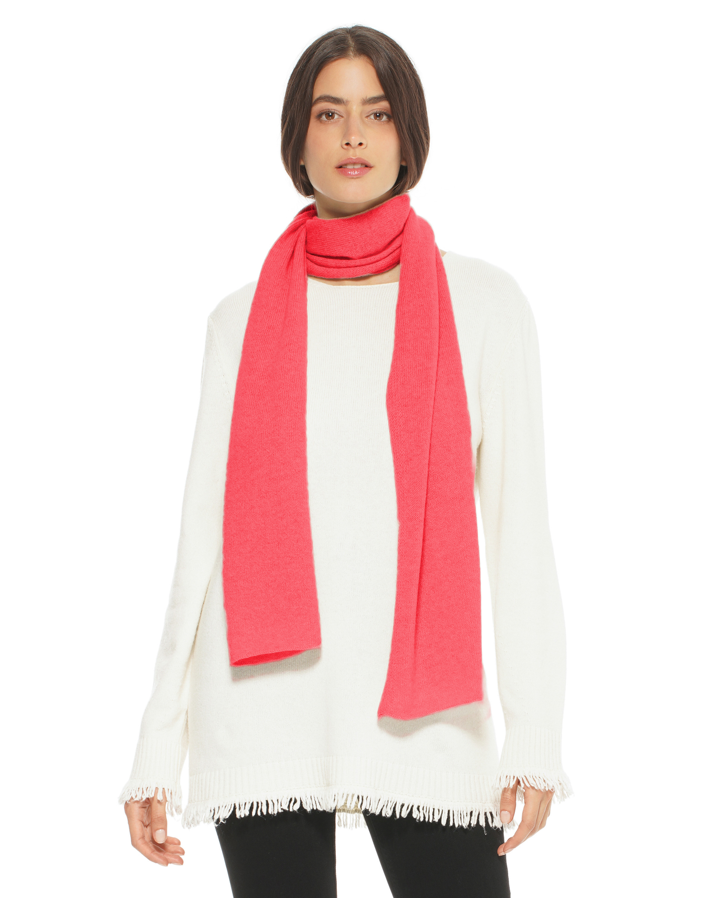 Women's Essential Pure Cashmere Maxi Wide Scarf Coral Red