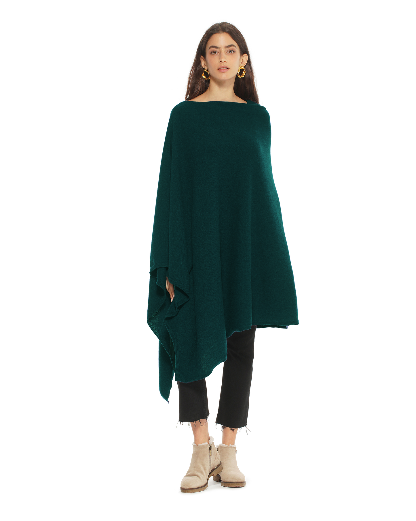 Women's Pure Cashmere Long Poncho Forest Green