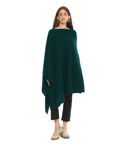 Women's Pure Cashmere Long Poncho Forest Green