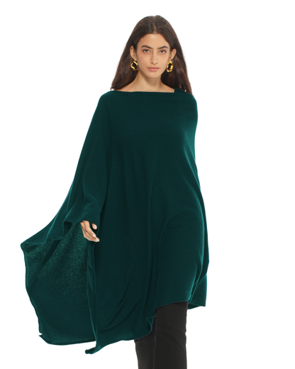 Women's Pure Cashmere Long Poncho Forest Green