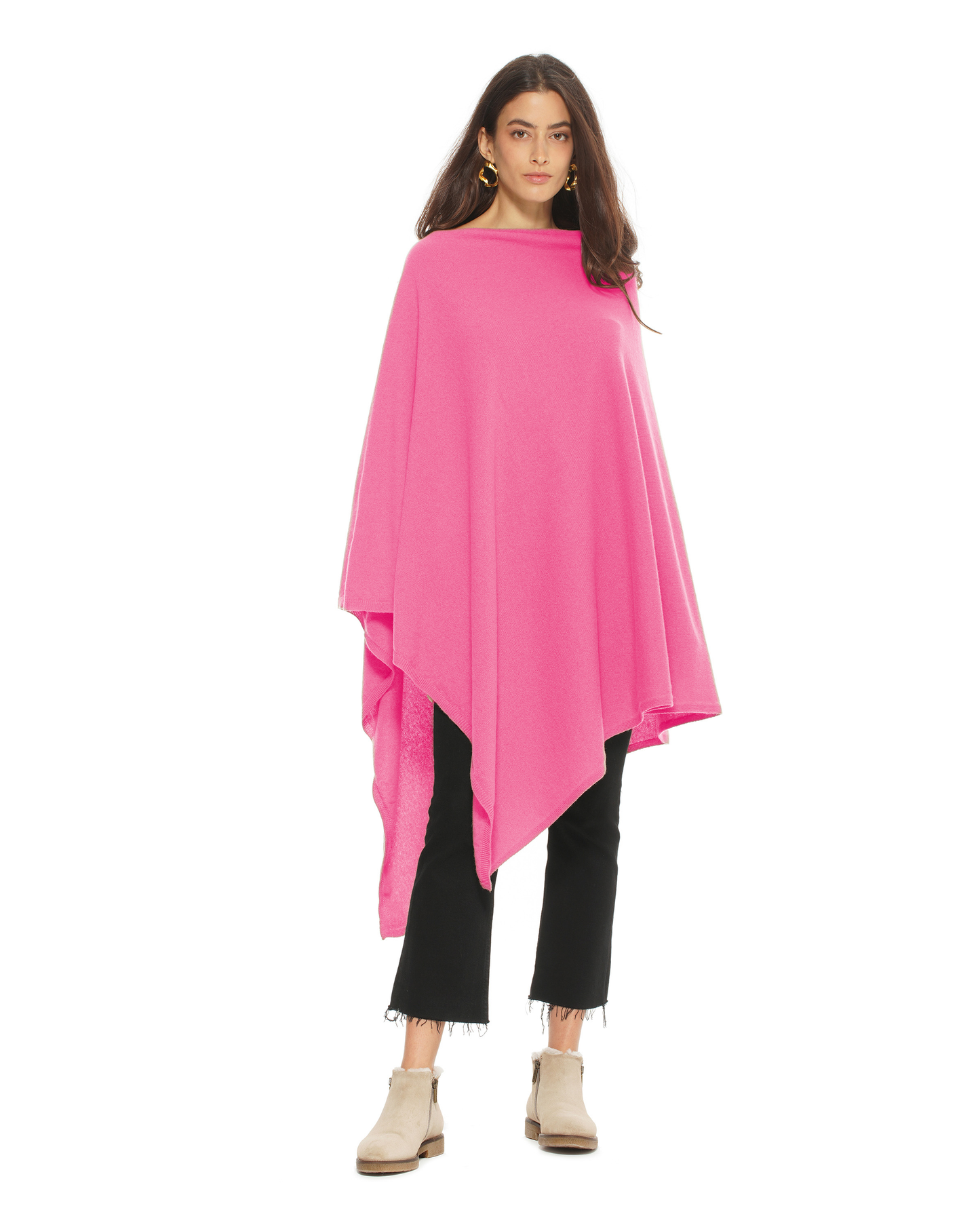 Women's Pure Cashmere Long Poncho Fuchsia