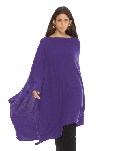 Women's Pure Cashmere Long Poncho Iris Purple