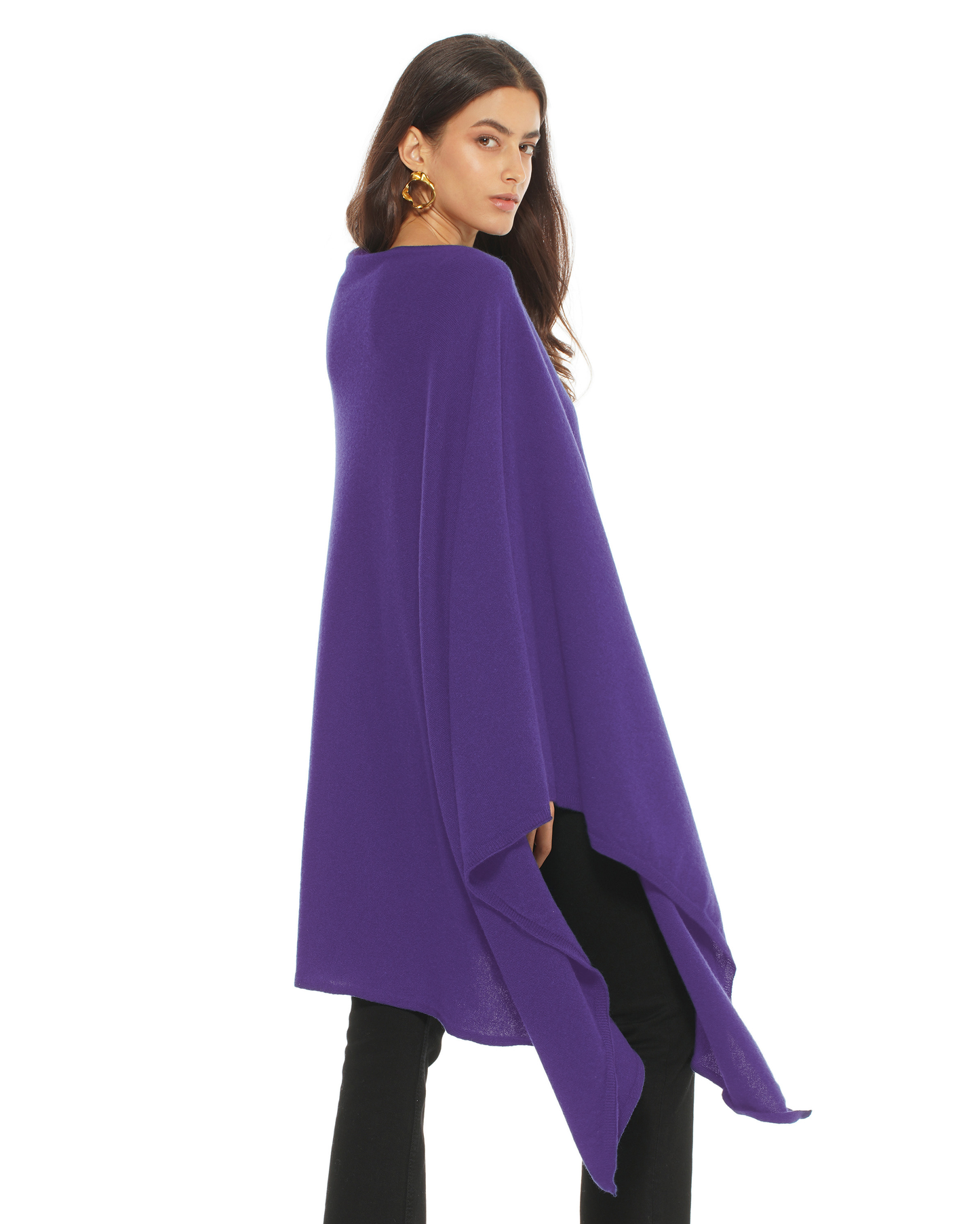 Women's Pure Cashmere Long Poncho Iris Purple
