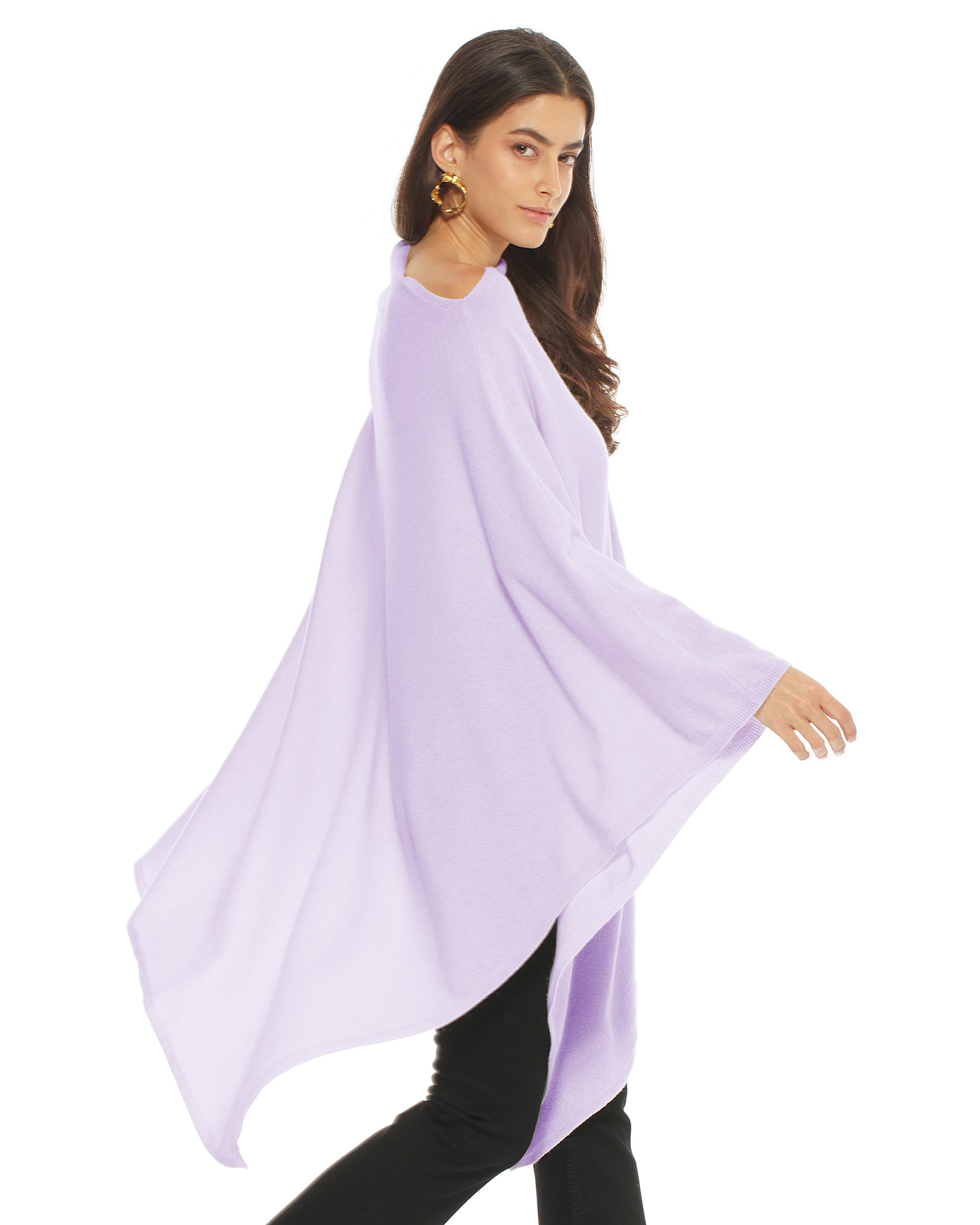 Women's Pure Cashmere Long Poncho Lilac