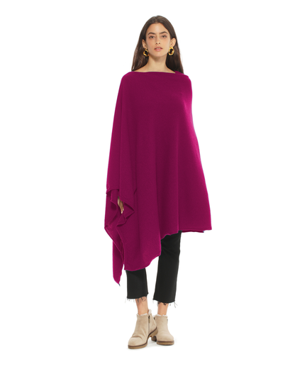 Women's Pure Cashmere Long Poncho Magenta