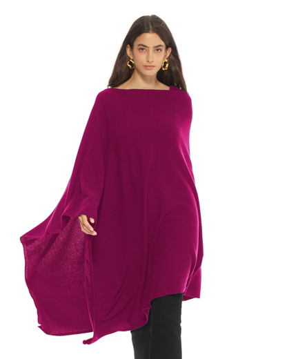 Women's Pure Cashmere Long Poncho Magenta