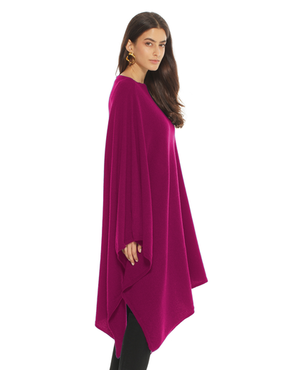 Women's Pure Cashmere Long Poncho Magenta